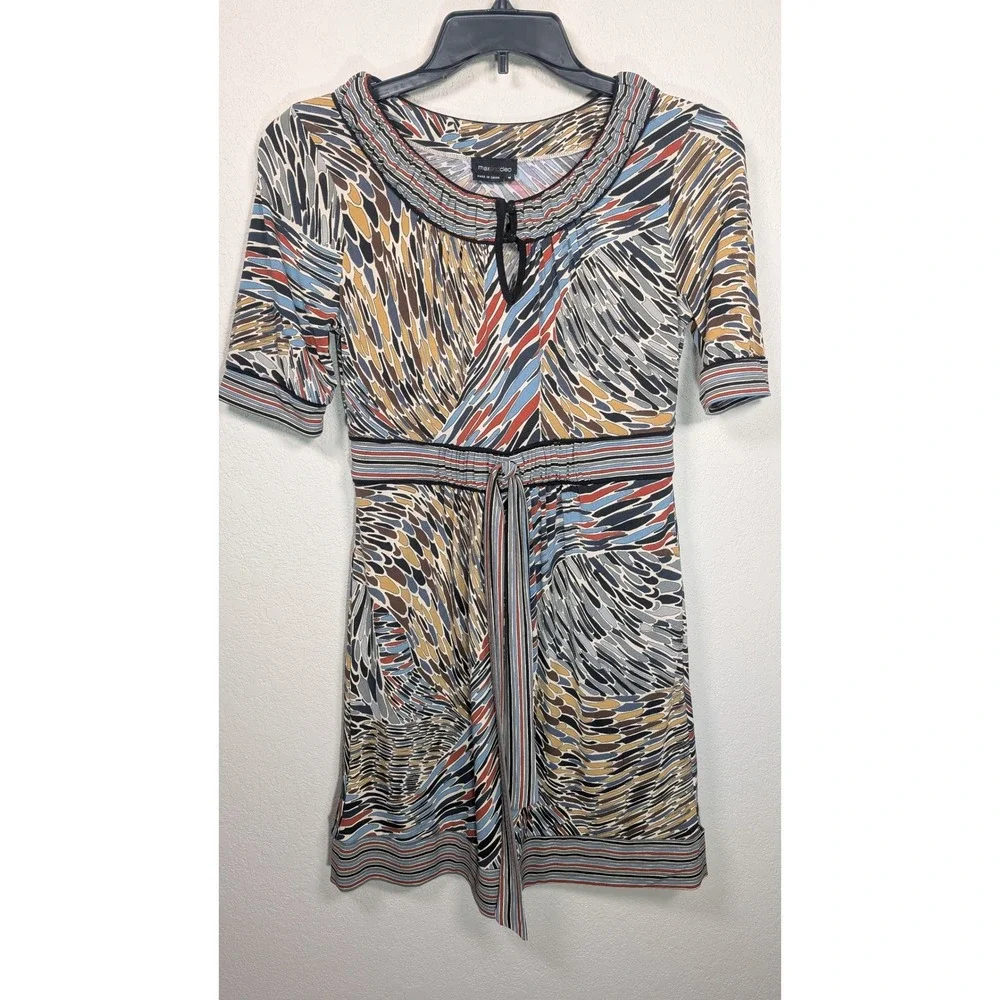 Max and Cleo Dress Multicolor Abstract Print Short Sleeve Tie Waist Women's - Picture 2 of 6